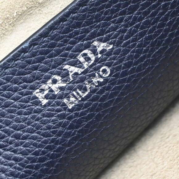 PRADA Logo Backpack Bag Vitello Daino Leather Navy Blue Silver Italy 667RF606 - Picture 12 of 15